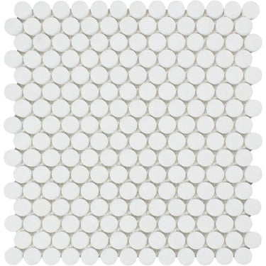 Thassos White Polished Marble Penny Round Mosaic Tile.
