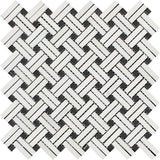 Thassos White Honed Marble Stanza Mosaic Tile w/ Black Dots.