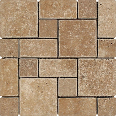 Noce Tumbled Travertine Mini Pattern Mosaic Tile (Non-Interlocking).