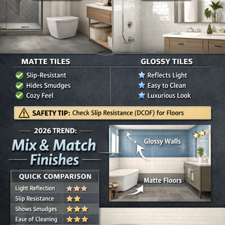 Matte vs Glossy Tiles: Which Finish Is Best for Bathrooms? (2026 Guide)