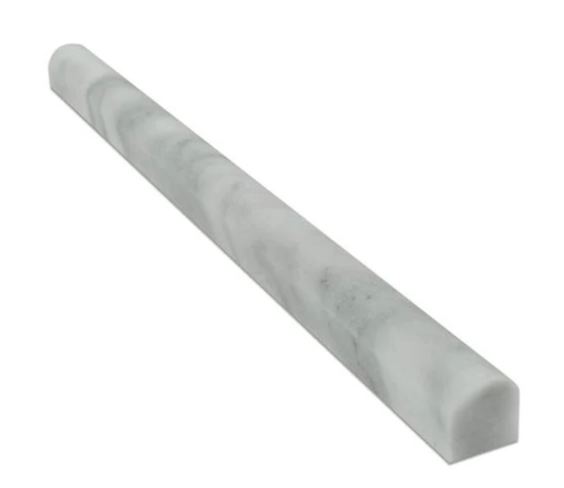Premium Bianco Mare marble moldings and trim pieces featuring soft white tones and elegant natural veining for backsplashes, bathrooms, showers, fireplaces, and decorative wall installations.