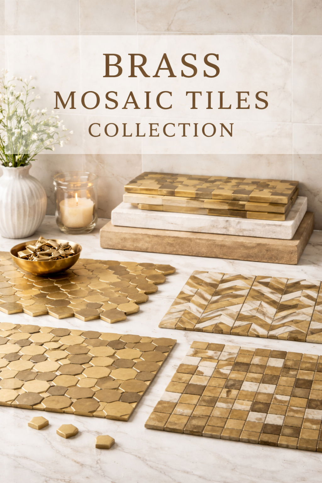 Brass Mosaic Tiles For Kitchen Backsplash and Bathroom