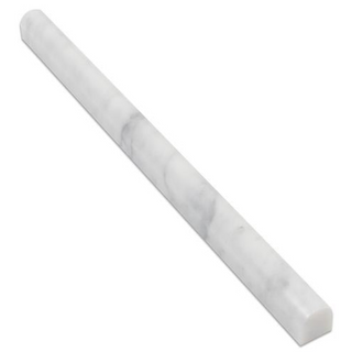 Premium Carrara marble moldings and trim pieces featuring a soft white background with delicate gray veining for backsplashes, bathrooms, showers, fireplaces, and decorative wall installations.