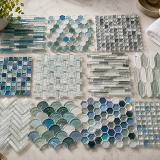 Premium glass tile collection featuring colorful glass mosaics and wall tiles for kitchens, bathrooms, showers, pools, backsplashes, and feature walls.