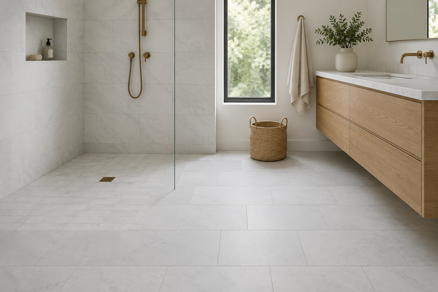 Honed marble tile with matte natural stone finish for bathroom shower and kitchen backsplash design