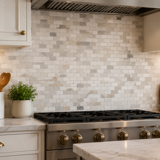 Luxury kitchen backsplash featuring premium marble, travertine, porcelain, ceramic, and mosaic tiles in a modern kitchen.