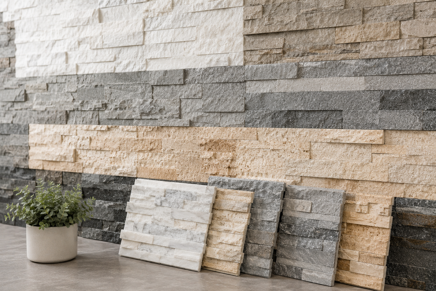 Premium natural stone ledger panels featuring stacked wall panels for fireplaces, accent walls, outdoor kitchens, facades, and interior or exterior feature walls.