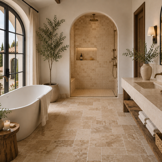 Luxury travertine bathroom tile for shower walls bathroom floors and spa inspired natural stone interior design