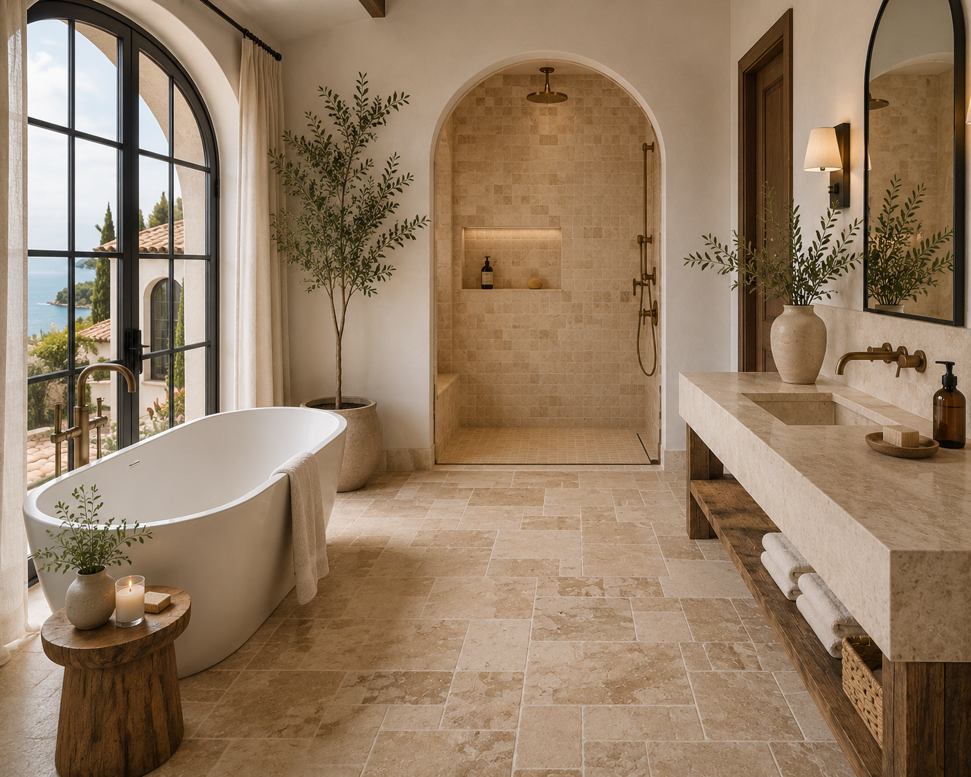 Luxury travertine bathroom tile for shower walls bathroom floors and spa inspired natural stone interior design