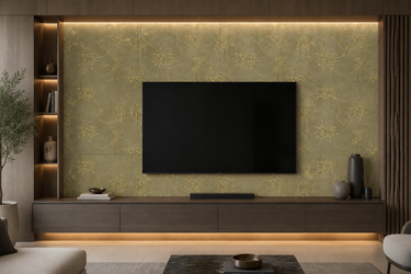 Mythology Tile Golden Blossom 18x18 floral decorative mosaic tile with intricate golden and floral patterns.