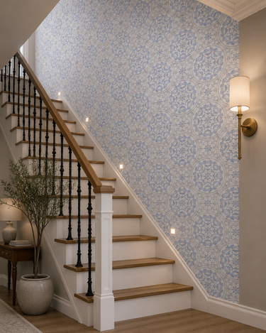 White marble mosaic tile with intricate iris pattern from Mythology Tile's Amelia Iris collection, perfect for decorative wall or floor accents.