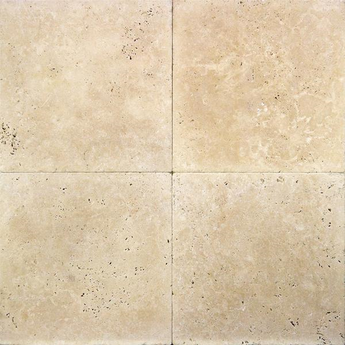 18x18 unfilled brushed ivory travertine tile, classic field tile with tumbled finish, natural textured surface from MosaicBros.com