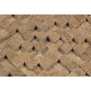 1 x 1 Split-faced Noce Travertine 3-D Mosaic Tile - MosaicBros.com