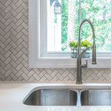 1 x 2 Honed Bianco Mare Marble Herringbone Mosaic Tile - MosaicBros.com