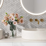 1 x 2 Honed Bianco Carrara Marble Herringbone Mosaic Tile - MosaicBros.com