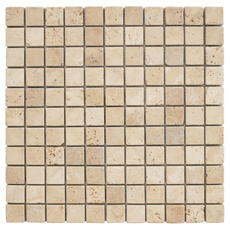 1 x 1 Tumbled Ivory Travertine Mosaic Tile - MosaicBros.com