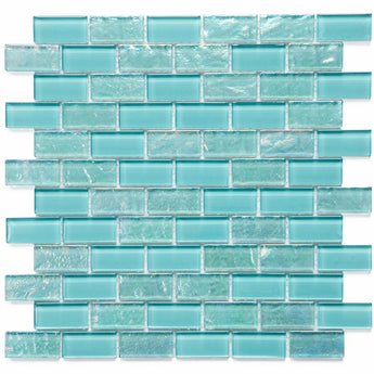 Crystal Aqua Osaka Maldives Green 1x2 Glass Mosaic Tile - MosaicBros.com