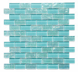 Crystal Aqua Osaka Maldives Green 1x2 Glass Mosaic Tile - MosaicBros.com