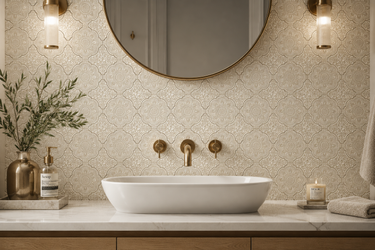 White marble waterjet mosaic tile by Mythology Tile featuring intricate marble patterns and a polished finish.