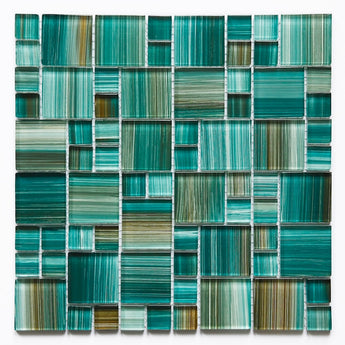 Crystal Aqua Aba Emerald Green Multangular Glass Mosaic Tile - MosaicBros.com