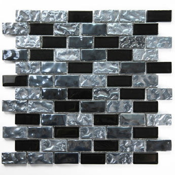 Crystal Aqua Metallic Blend Black Glass Mosaic Tile - MosaicBros.com
