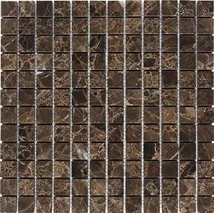 1 x 1 Tumbled Emperador Dark Marble Mosaic Tile - MosaicBros.com
