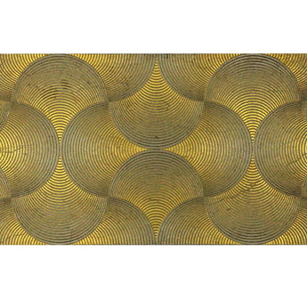 Golden Dream Scale Marble Tile mosaic from Mythology Tile showing glossy, gold-toned marble scales in a decorative mosaic pattern.
