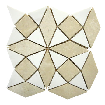 Athena Cream and Dolomite Marble Waterjet Mosaic Tile by Mythology Tile, intricate marble mosaic with cream and beige tones