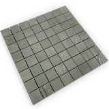 Mir Atlantis Smoke Mosaic tile showing a pattern of smoky gray glass mosaic tiles for wall or backsplash decoration.