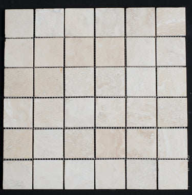 Bianco Cream Light 2 x 2 Filled and Honed Travertine Mosaic Tile - MosaicBros.com
