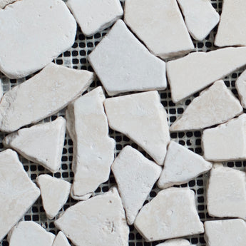 Bianco Cream Light Pebble Tumbled Travertine Mosaic Tile - MosaicBros.com