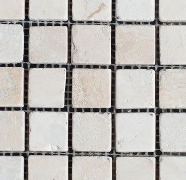 Bianco Cream Light 1 x1 Tumbled Travertine Mosaic Tile - MosaicBros.com