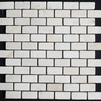 1 x 2 Bianco Cream Light Tumbled Travertine Mosaic Tile - MosaicBros.com