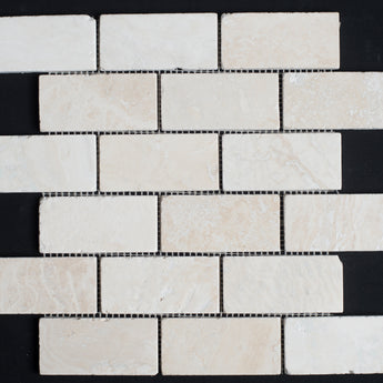 Bianco Cream Light 3 x 6 Tumbled Travertine Mosaic Tile - MosaicBros.com