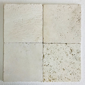 Bianco Cream Light Travertine 8" x 8" Tumbled Mosaic Tile - MosaicBros.com