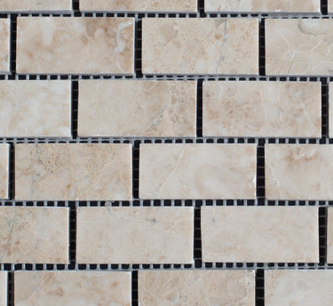 1 x 2 Polished Cappuccino Marble Brick Mosaic Tile - MosaicBros.com