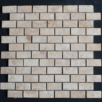 1 x 2 Polished Cappuccino Marble Brick Mosaic Tile - MosaicBros.com