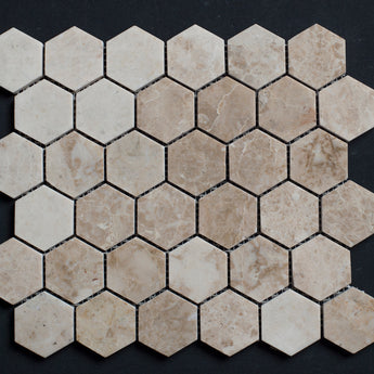 2 x 2 Polished Cappuccino Marble Hexagon Mosaic Tile - MosaicBros.com