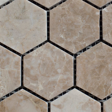 2 x 2 Polished Cappuccino Marble Hexagon Mosaic Tile - MosaicBros.com