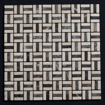 Crema Marfil and Emperador Mixed 1 x 1 Tumbled Marble Mosaic Tile - MosaicBros.com