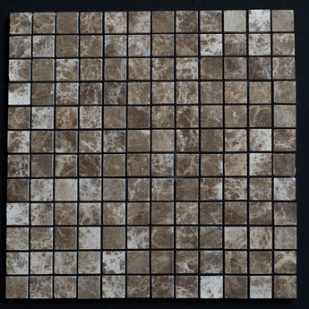 1 x 1 Polished Emperador Dark Marble Mosaic Tile - MosaicBros.com