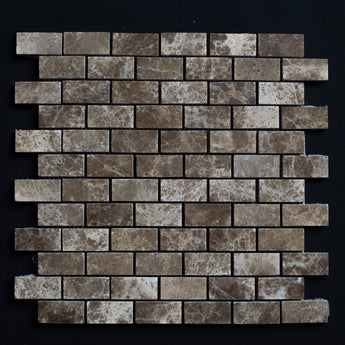 1 x 2 Polished Emperador Dark Marble Brick Mosaic Tile - MosaicBros.com
