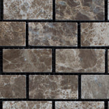 1 x 2 Polished Emperador Dark Marble Brick Mosaic Tile - MosaicBros.com