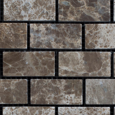 1 x 2 Polished Emperador Dark Marble Brick Mosaic Tile - MosaicBros.com