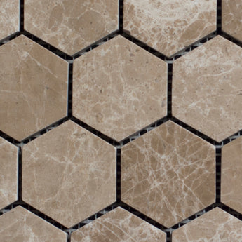 2 x 2 Polished Emperador Marble Hexagon Mosaic Tile - MosaicBros.com