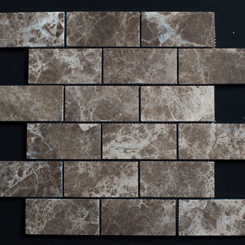 2 x 4 Polished Emperador Dark Marble Brick Mosaic Tile - MosaicBros.com
