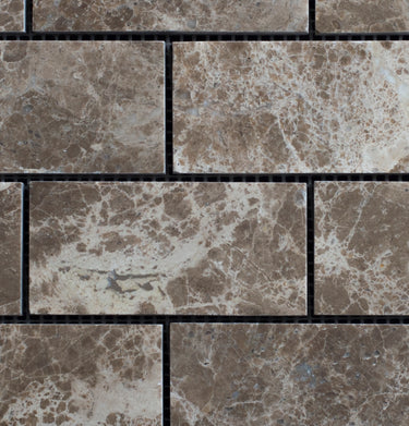 2 x 4 Polished Emperador Dark Marble Brick Mosaic Tile - MosaicBros.com