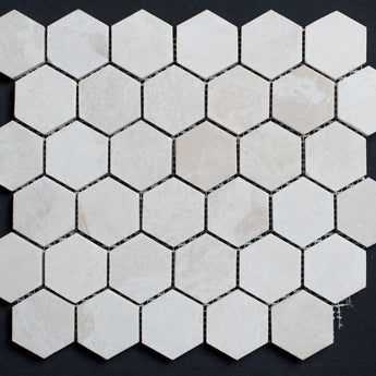 Floridian Cream 2x2 Hexagon Polished Marble Mosaic Tile - MosaicBros.com
