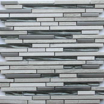 Stainless Steel Glass and Haisa Marble Combination Glass Mosaic Tile - MosaicBros.com