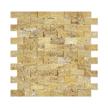 Gold Travertine 1x2 Split Face Marble Mosaic Tile - MosaicBros.com